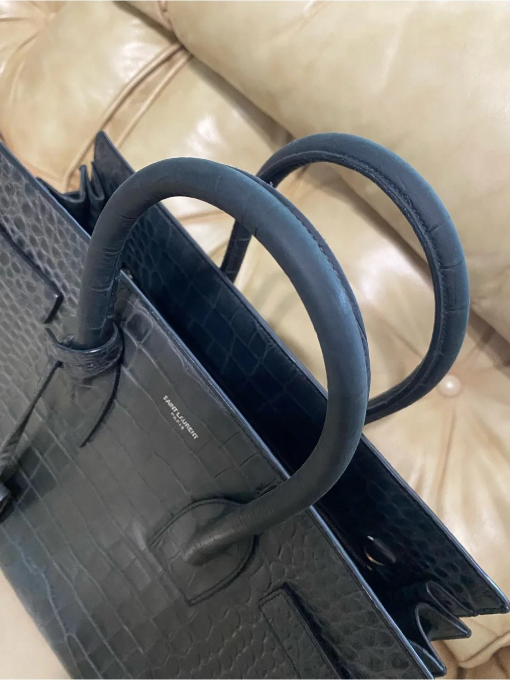 COA Saint Laurent Sac de Jour Tote Black Leather Satchel Bag Crocodile